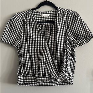 Black and White Gingham Wrap Top